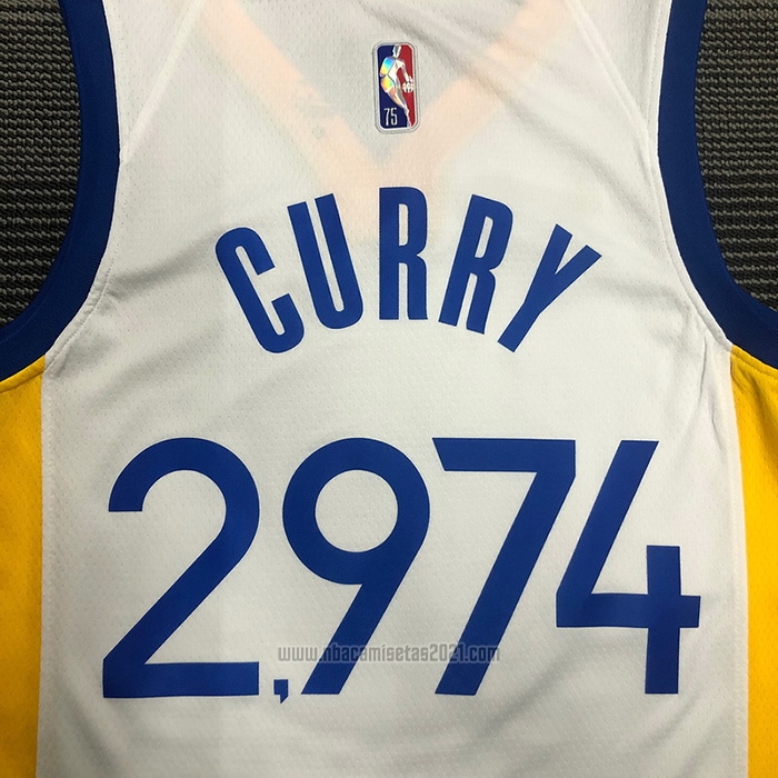 Camiseta Golden State Warriors Stephen Curry 2974th 3 Points Blanco